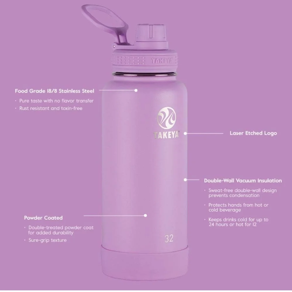 NEW TAKEYA WATER BOTTLE, LILAC PURPLE 22 OZ. Ounces, Insulated. Stainless, Loop